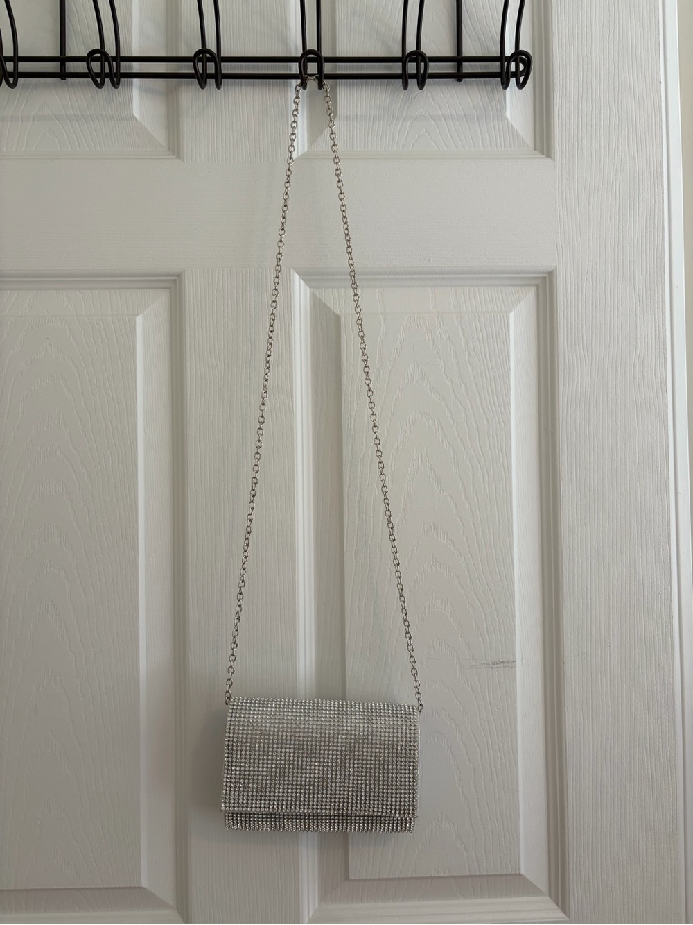 Silver Rhinestone Chain Crossbody Clutch